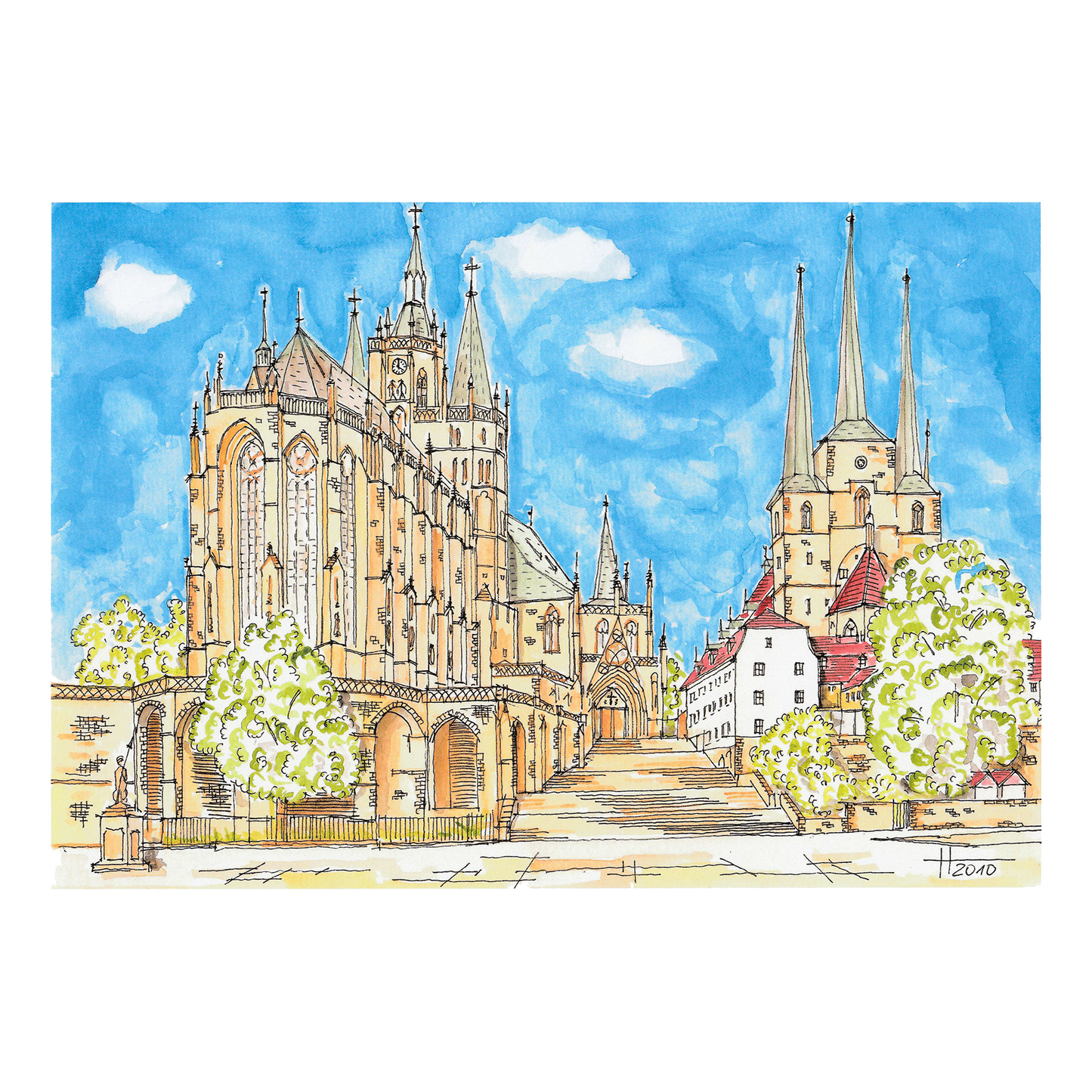 Kunstdruck Erfurt - Dom & Severikirche