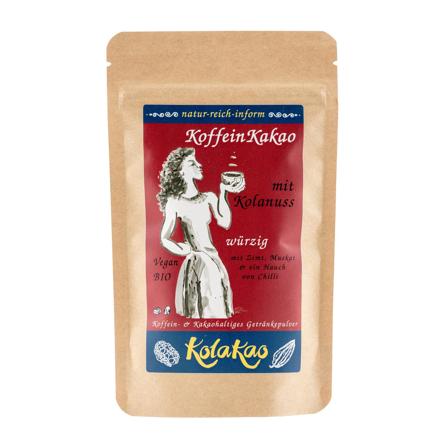 Koffein Kakao mit Kolanuss, würzig