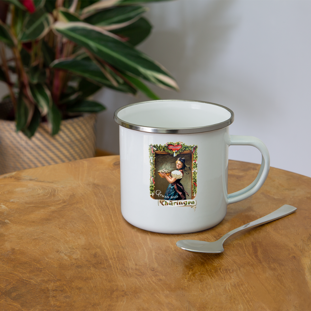 Emaille Tasse "Gruss aus Thüringen" - weiß