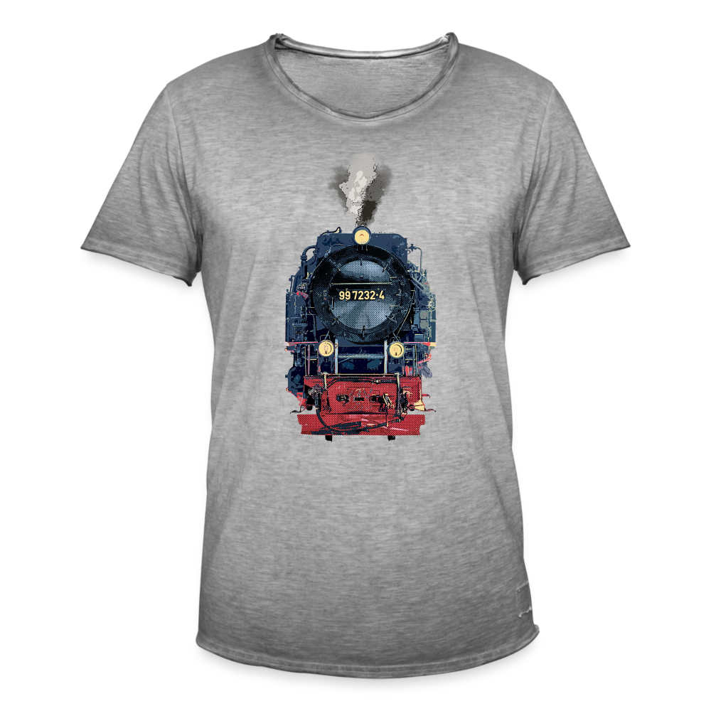 Dampflok Pop-Art Männer Vintage T-Shirt - Vintage Grau